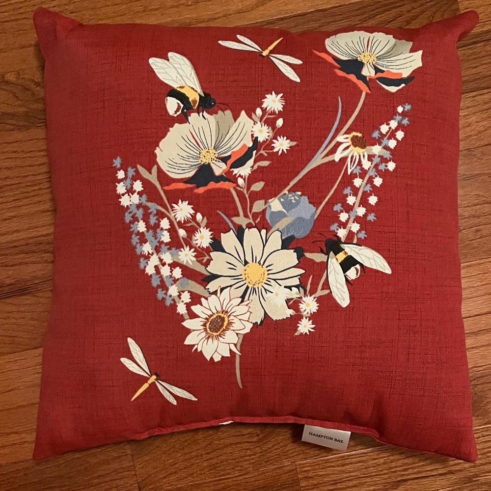 Hampton Bay Red Bee Floral Indoor/Outdoor Accent Pillow